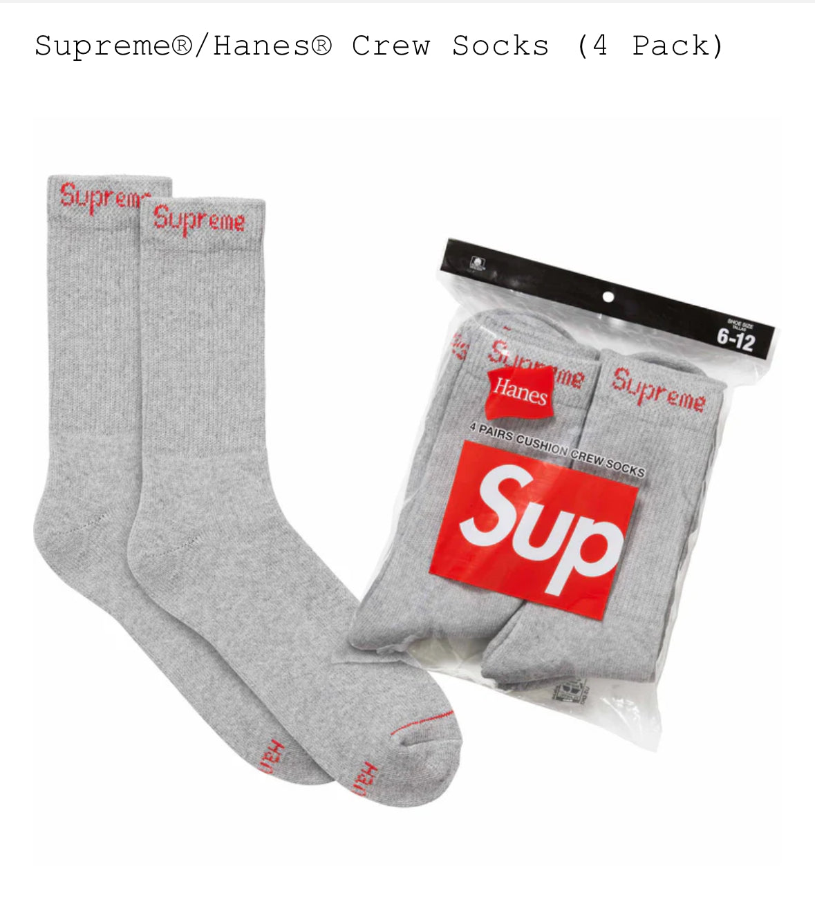SUPREME X HANES CREW SOCKS